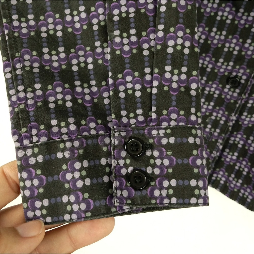 Christopher & Banks Button Down Womens PM Purple Gray Geometric Dot Long Sleeve - Picture 3 of 5